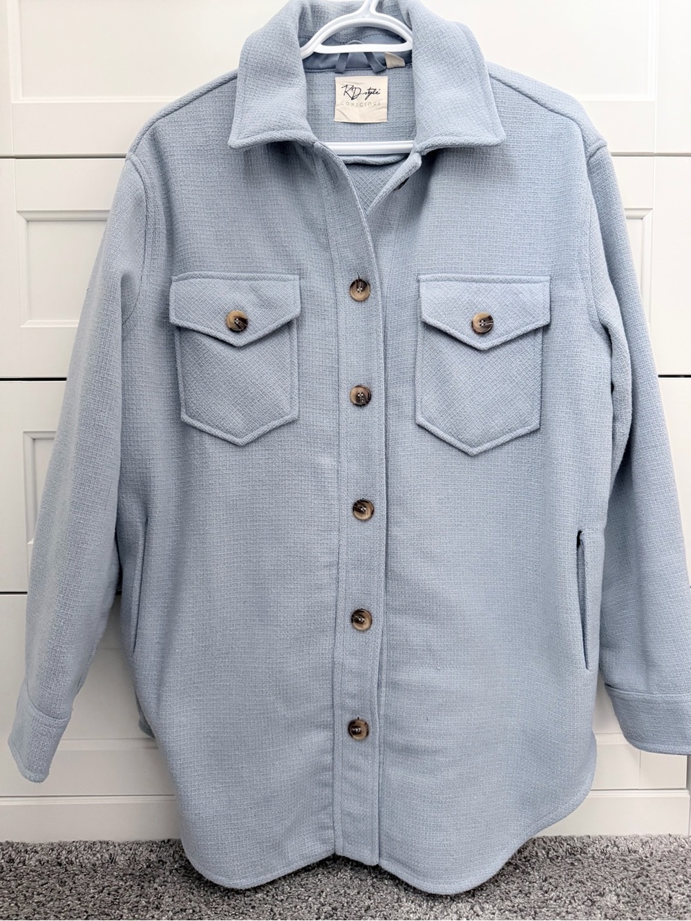 RD Style Light Blue Button-Front Shacket with Chest Pockets